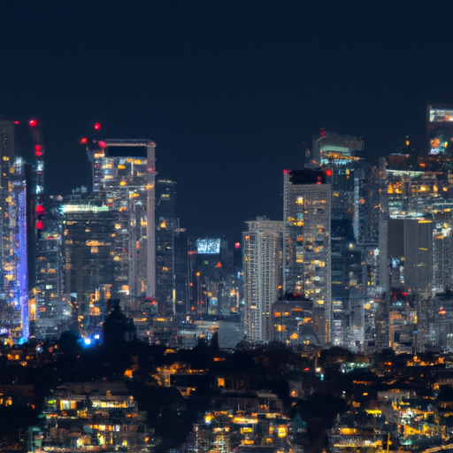 נוף פנורמי של תל אביב בלילה, המציג את חיי הלילה התוססים של העיר.